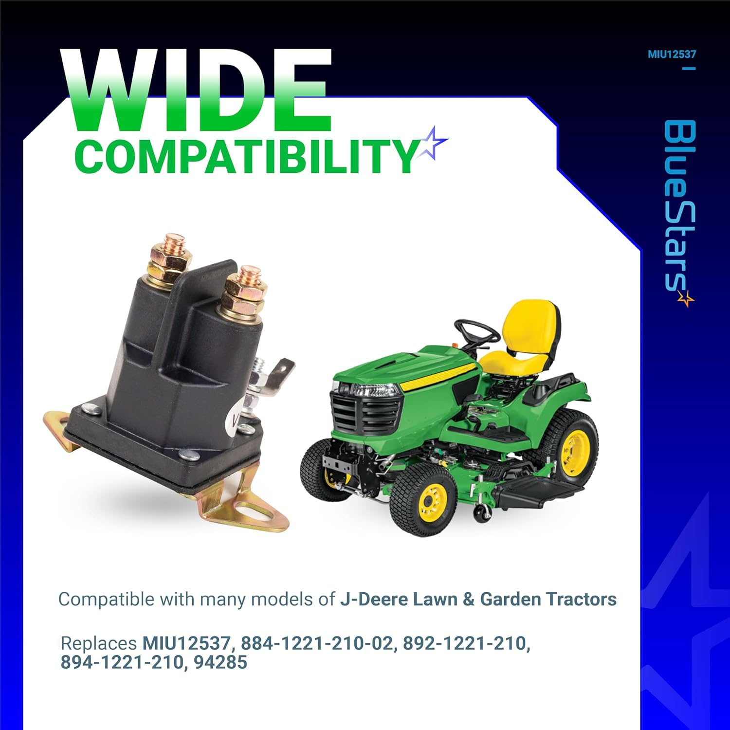 Bluestars MIU12537 Starter Solenoid - Compatible with John Deere S240 X300 X304 X305R X310 X320 X324 X350 X354 X360 X370 X380 X384 X390 X394 Lawn Tractors - Replaces 884-1221-210-02 892-1221-210 image number 4