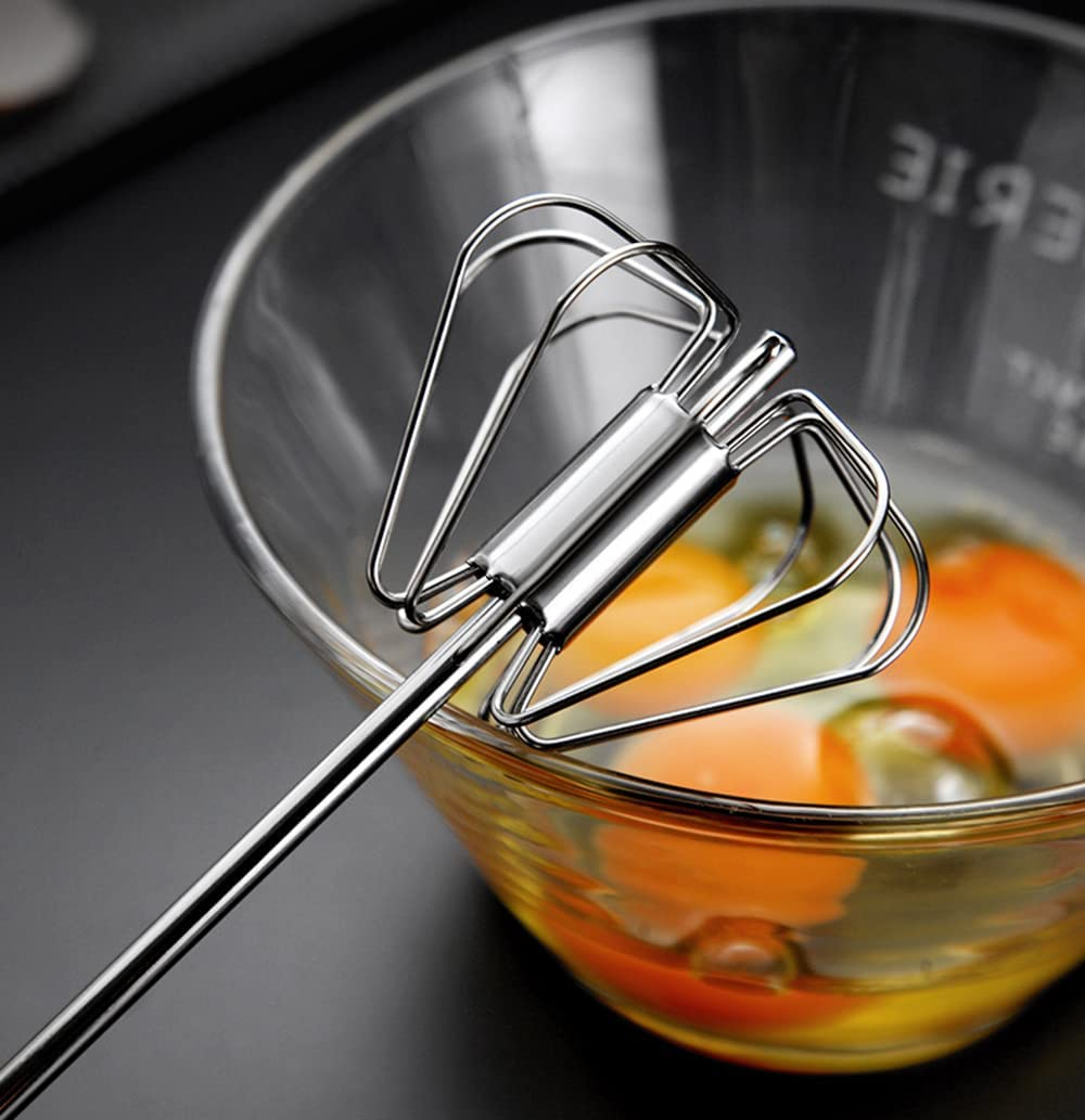 Tongke 2 Pack Stainless Steel Semi-Automatic Egg Whisk, Kitchen Balloon Whisks for Cooking, Blending, Whisking, Beating, Stirring Small
