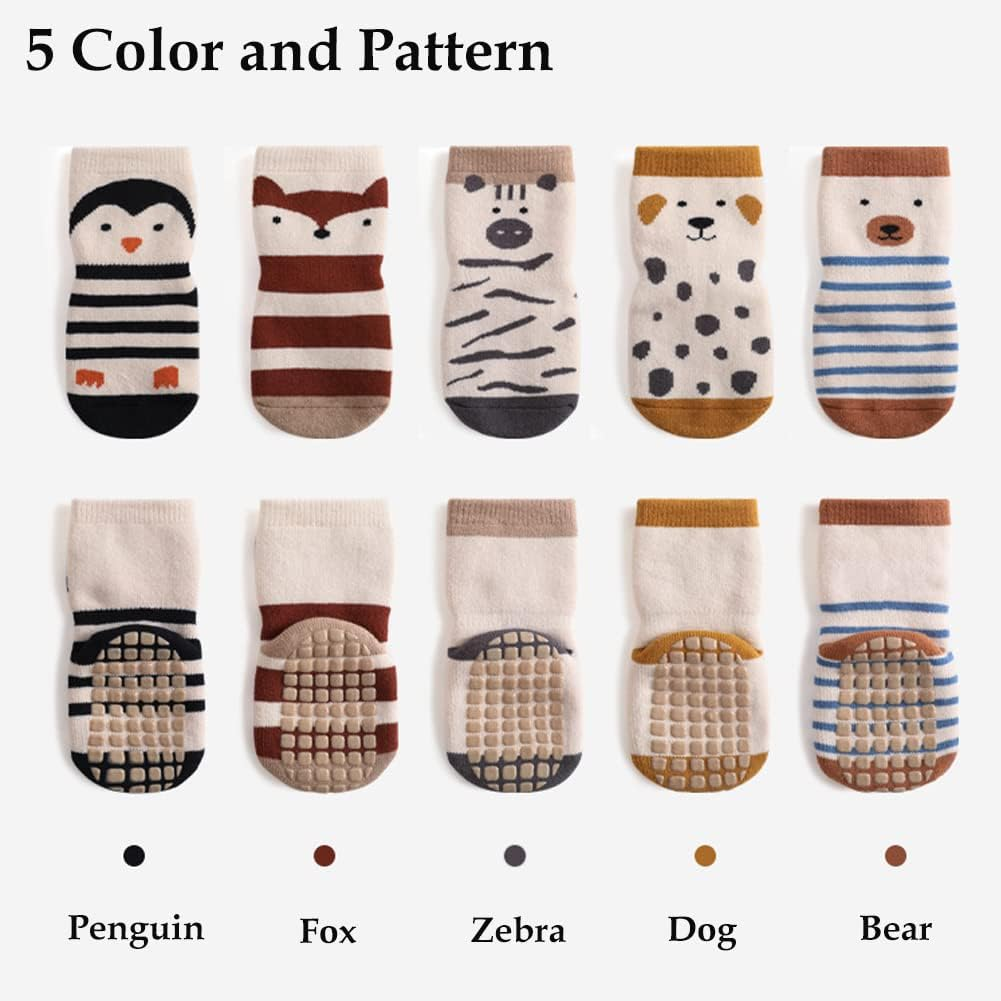 Exegawe Baby Non Slip Socks Winter - 5 Pairs Toddler Kids Thick Warm Crew Socks with Grips for Girls Boys Non Skid Socks image number 5