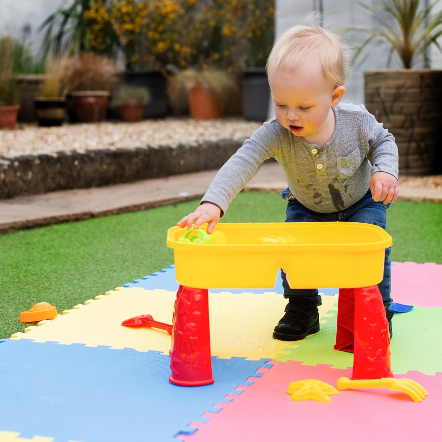Kandytoys Sand and Water Table with Lid and Accessories - Kids Outdoor Play Garden Sandpit image number 2