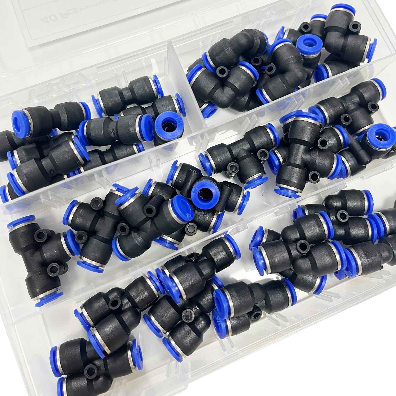 Pneumatic Push to Connect Fittings Kit, 40 Pieces, 6Mm/8Mm/1/4, Assorted Connectors (1/4" OD Package) image number 2