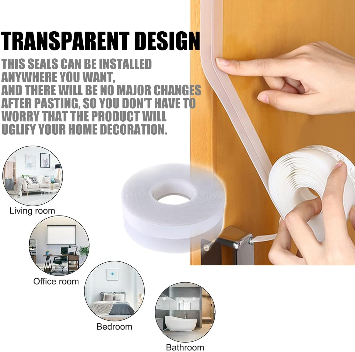 6M/19.6Ft Silicone Door Seal Strip, Weather Stripping Self Adhesive for Door or Window, Slim Insect Proof Door Strip Bottom Gap Sealing, Transparent 19.6 Feet Long - Width 35Mm image number 1