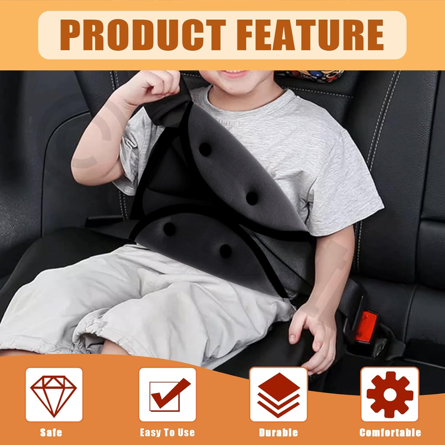 Tanstic 2Pcs Black Seat Belt Adjuster, Car Safety Cover Strap Adjuster Pad Harness, Safety Strap Triangle Positioner Car Seat Strap Pads, Neck Pillow Adjuster for Shoulder Neck image number 2