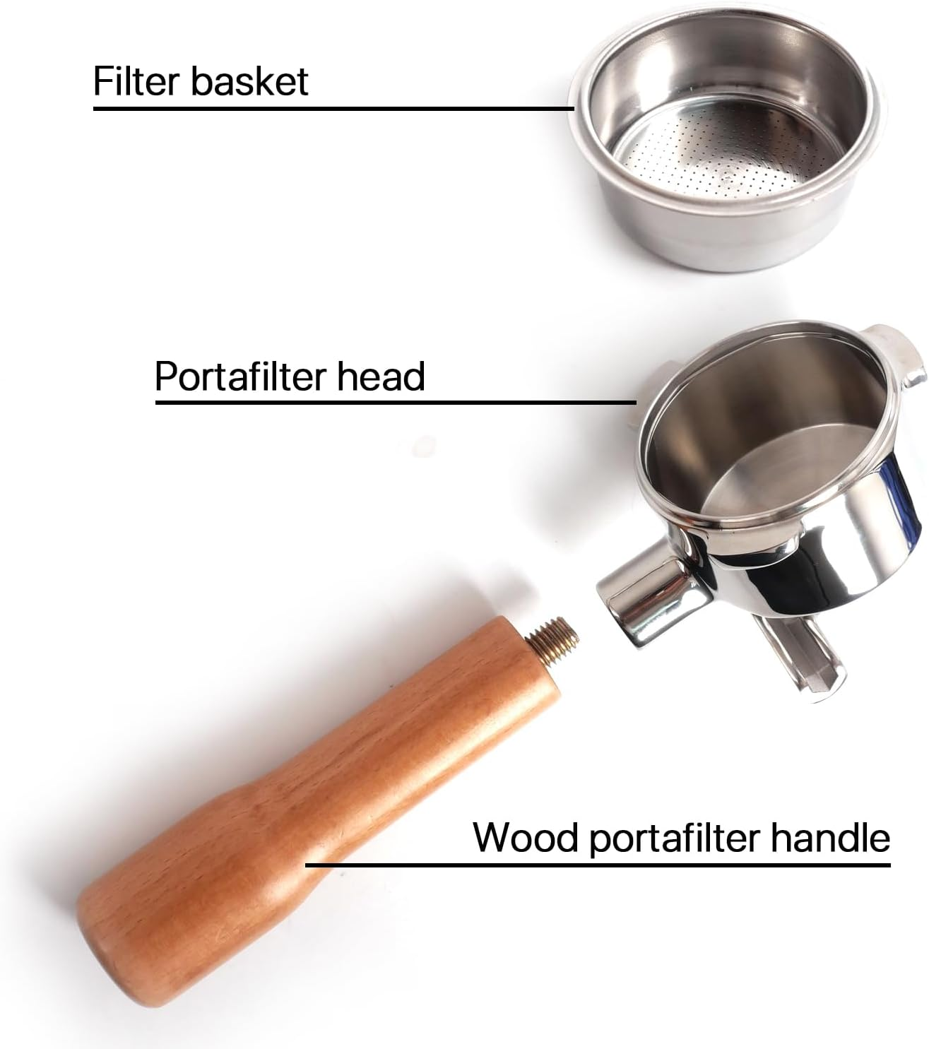 54Mm Coffee Permanent Filters Double Spout Splitter Portafilter Reusable Coffee Filters Wood Handle Compatible with Breville 870/880 (54Mm) image number 5