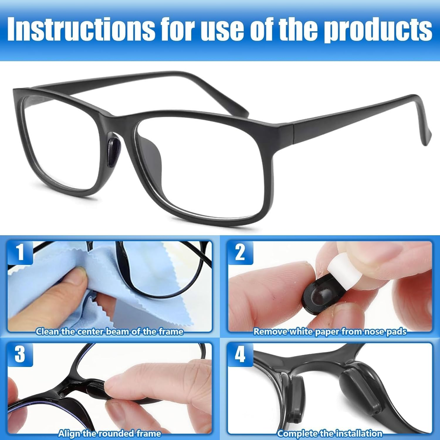 Eyeglass Nose Pads, 10 Pairs Self-Adhesive anti Slip Glasses Nose Pads, Soft Silicone Air Chamber Nose Pads for Replace Nose Pads and Repair Glasses (10 Pairs,Black) image number 5