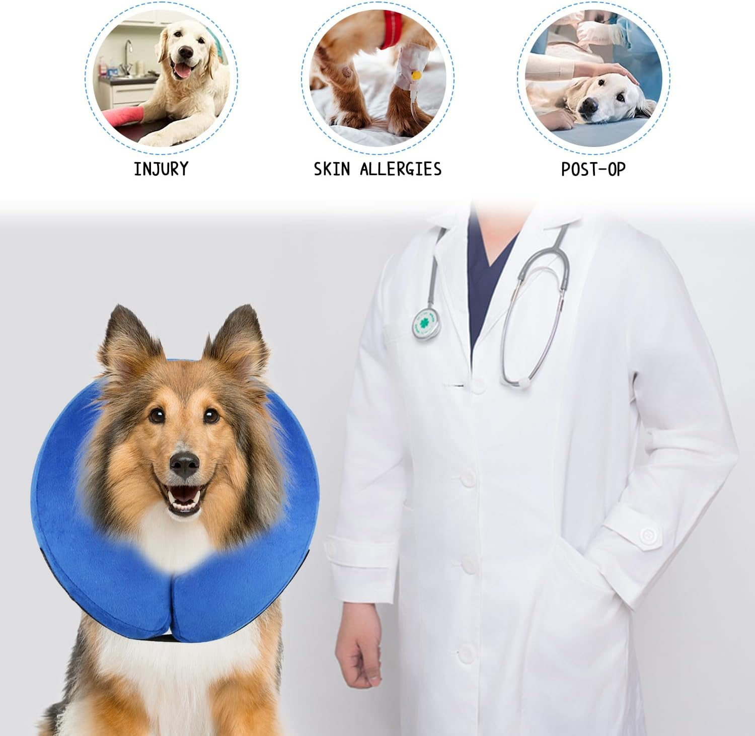 NACOCO Inflatable Dog Collar Recovery - Soft Protective Cat Cone for Pets to Prevent from Touching Stitches after Surgery Adjustable (Small, Blue) image number 6