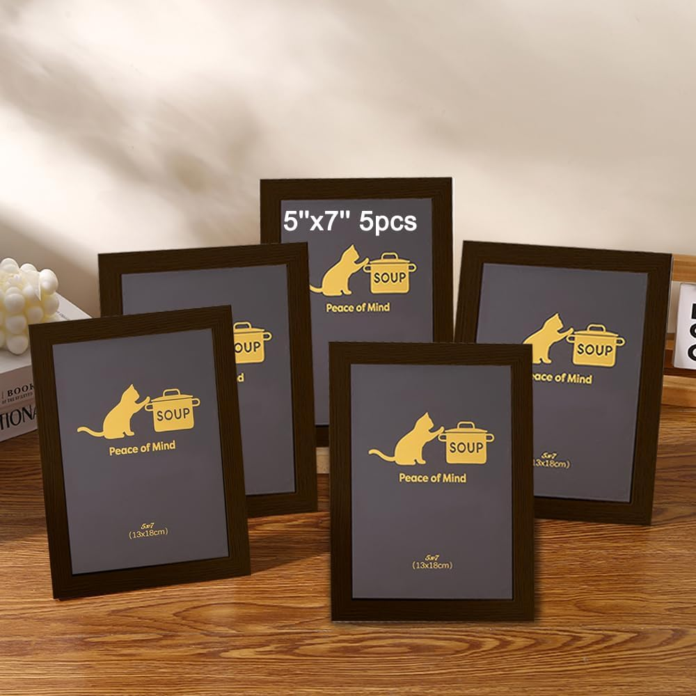 5X7 Picture Frame Set of 5, Wall Hange and Table Decor for Home,Office,Gallery, 5 Pack Poster Frames（Brown,5X7"） image number 2