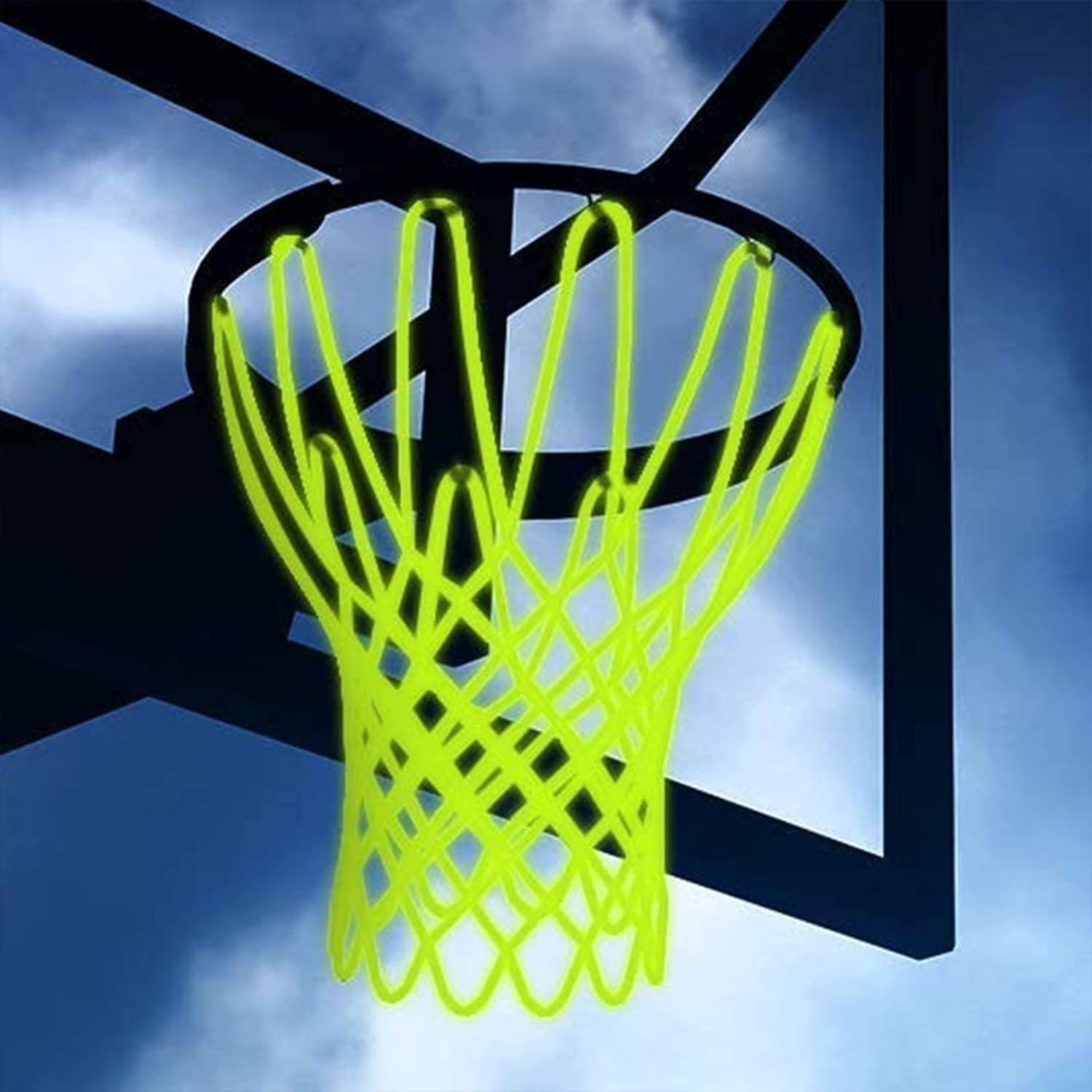 Basketball Net Outdoor, Upgraded Glow-In-The-Dark Basketball Net, Heavy Duty Basketball Net Outdoor, 12 Ring Standard Size Nightlight Basketball Sports Gift Sports School (Fluorescent Green) image number 2
