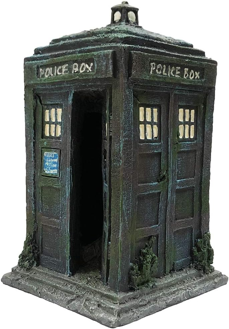 SLOCME Fish Tank Tardis Police Box Decorations - Aquarium Fish Hideout House Resin Ornament,Blue image number 5