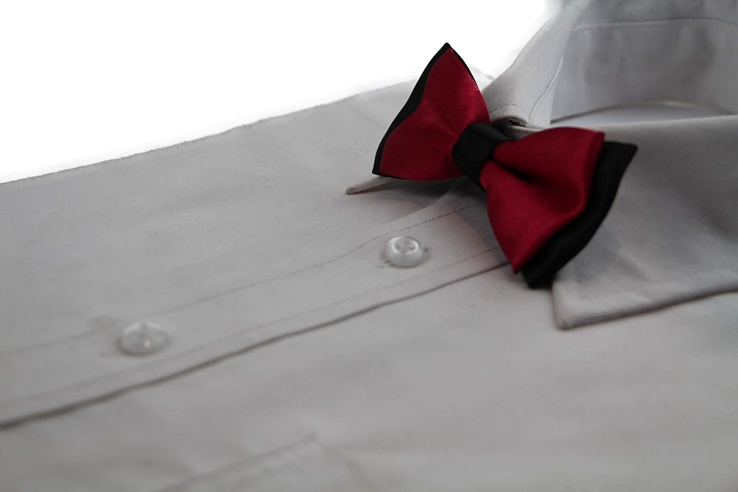 Boys Dark Red Two Tone Layer Bow Tie Black, Dark Red image number 2