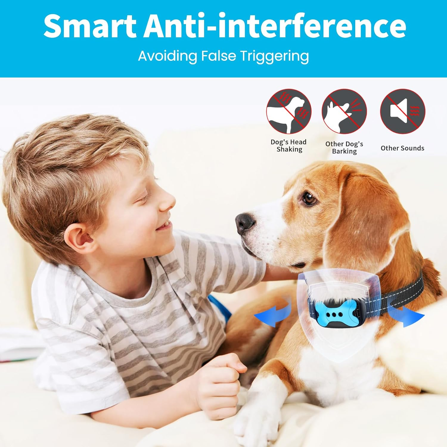 Dog Bark Collar - Rechargeable Smart anti Barking Collar for Dogs - Waterproof No Shock Bark Collar for Small/Medium/Large Dogs - anti Bark Collar for Dogs with 5 Sensitivity Levels (Blue) image number 5