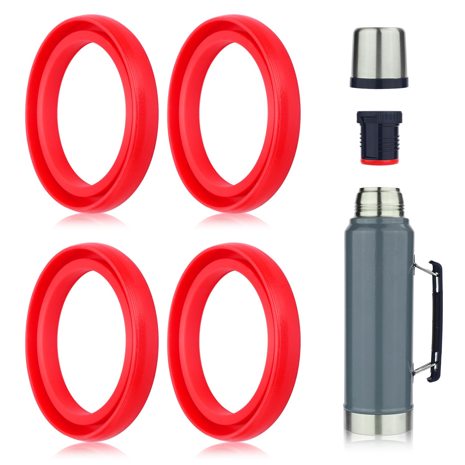 4-Pcs Silicone Replacement Gaskets Classic for Stanley, Sealing O Ring Gasket for Thermos Lid Compatible with Stanley Classic Vacuum Bottle Stopper (Red) image number 5