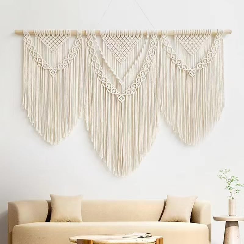 Large Handmade Boho Macrame Wall Hanging Tapestry - Chic Bohemian Woven Home Decor Art for Living Room, Bedroom, and Wedding Parties (43''X32'', Three Triangle) image number 3