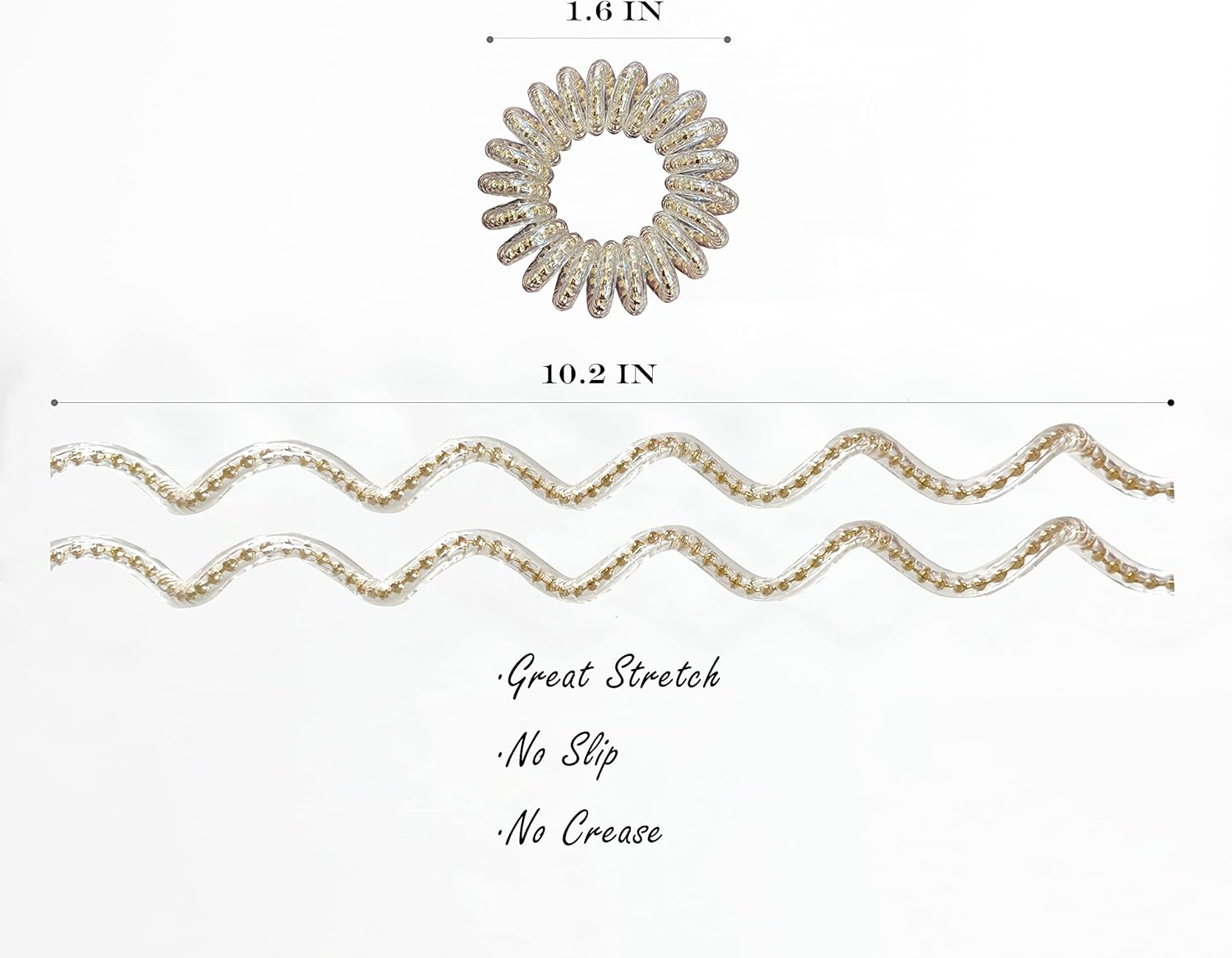 Spiral Hair Ties,Pcoils Hair Ties,Phone Cord Hair Bands,Yoozi No Damage Crease Plastic Ponytail Holder Hair Coil Headband for Woman/Girl,10 Pcs (Silk+Gold(Beaded Version)) image number 2