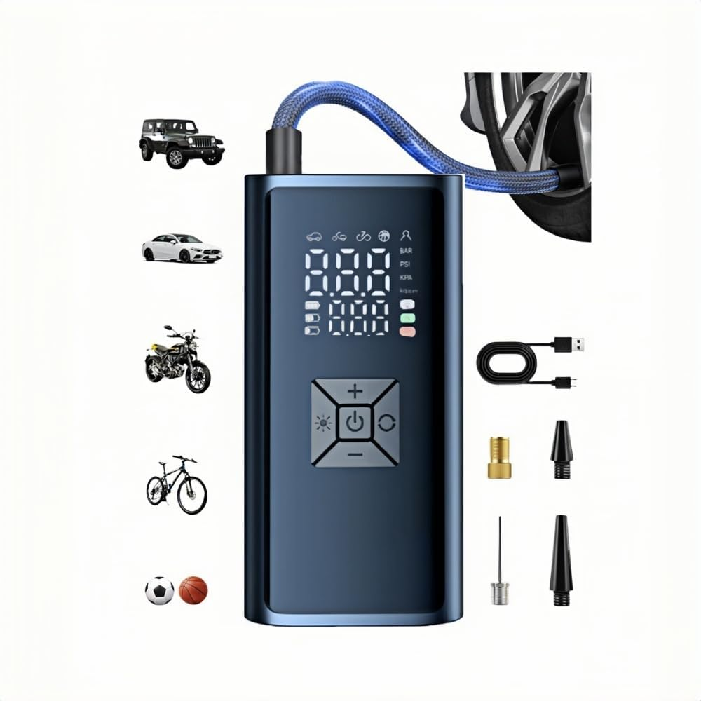 Tire Inflator Portable Air Compressor, 150 PSI Cordless Mini Bike Tire Pump, Air Pump for Auto, Motorcycle, Bicycle, Balls with Pressure Gauge&Led Light