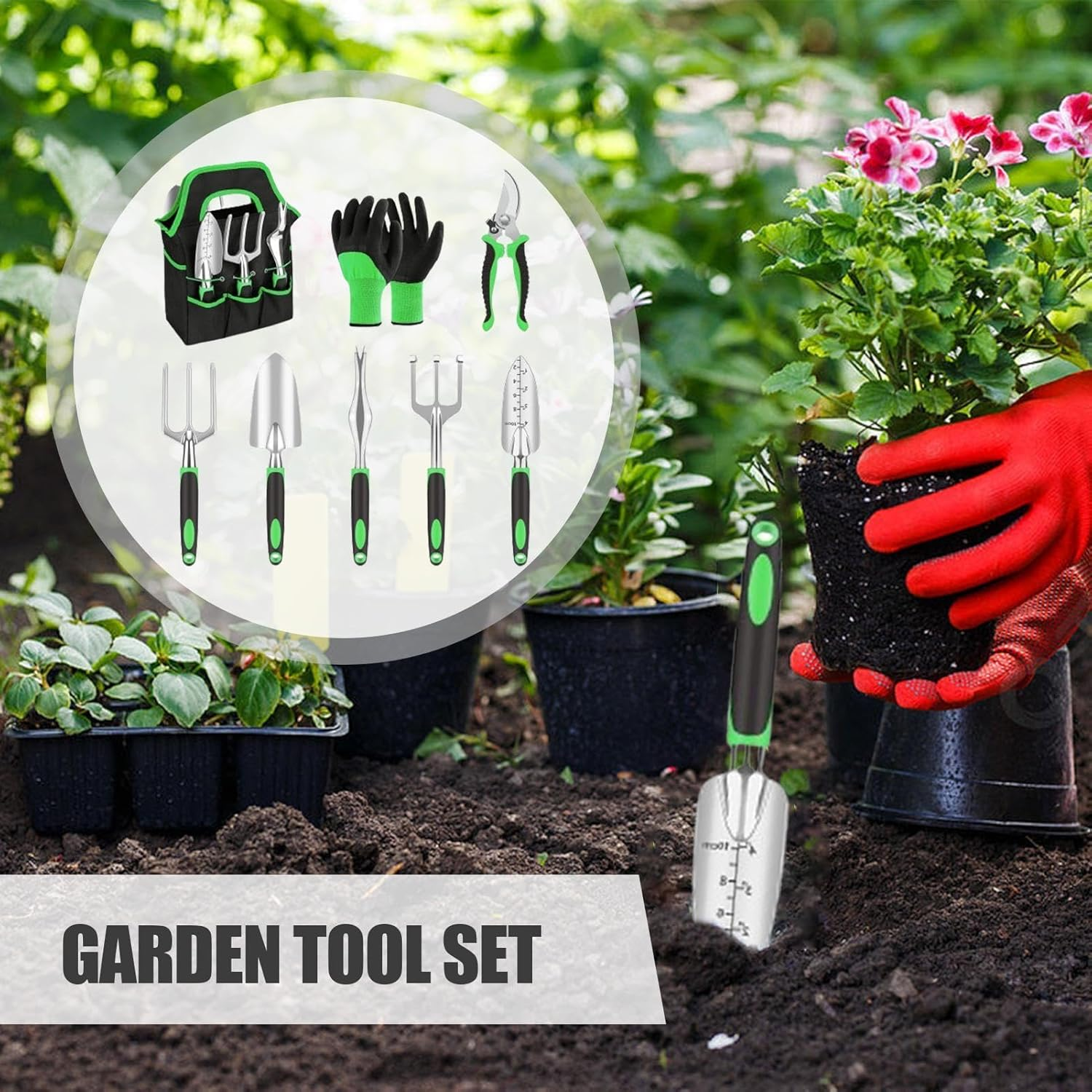 Gardening Hand Tools - Portable Metal Gardening Supplies for Outdoor,Ergonomic Pruning Tools with Rubber Handle, 18X Garden Tools for Men Women Gardening Enthusiasts