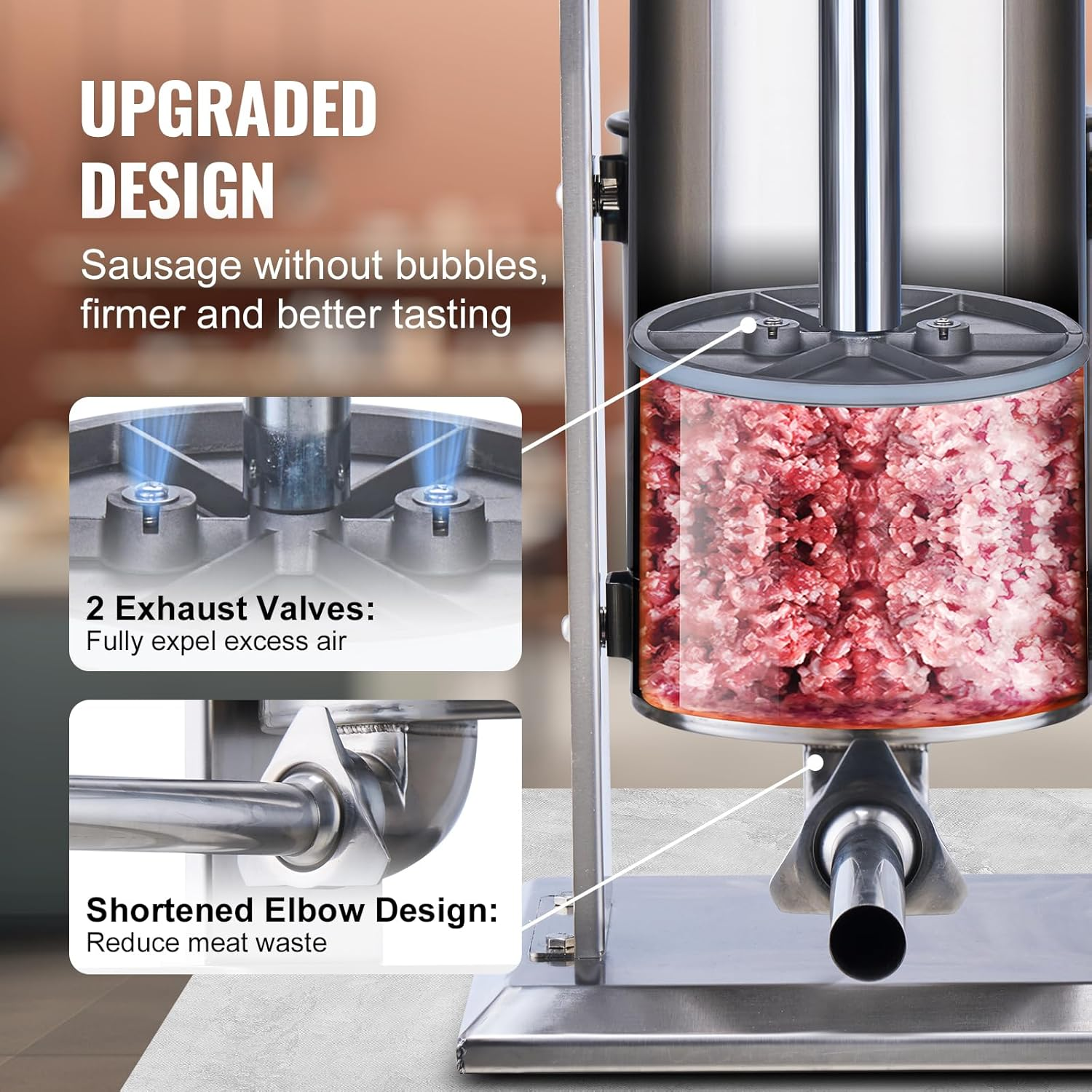 VEVOR Manual Sausage Stuffer, 10 L / 22 LBS Vertical Sausage Machine, Dual-Speed Meat Stuffer, Made of Food-Grade 304 Stainless Steel, Includes 5 Stuffing Tubes, for Home Kitchen Restaurant Commercial image number 5