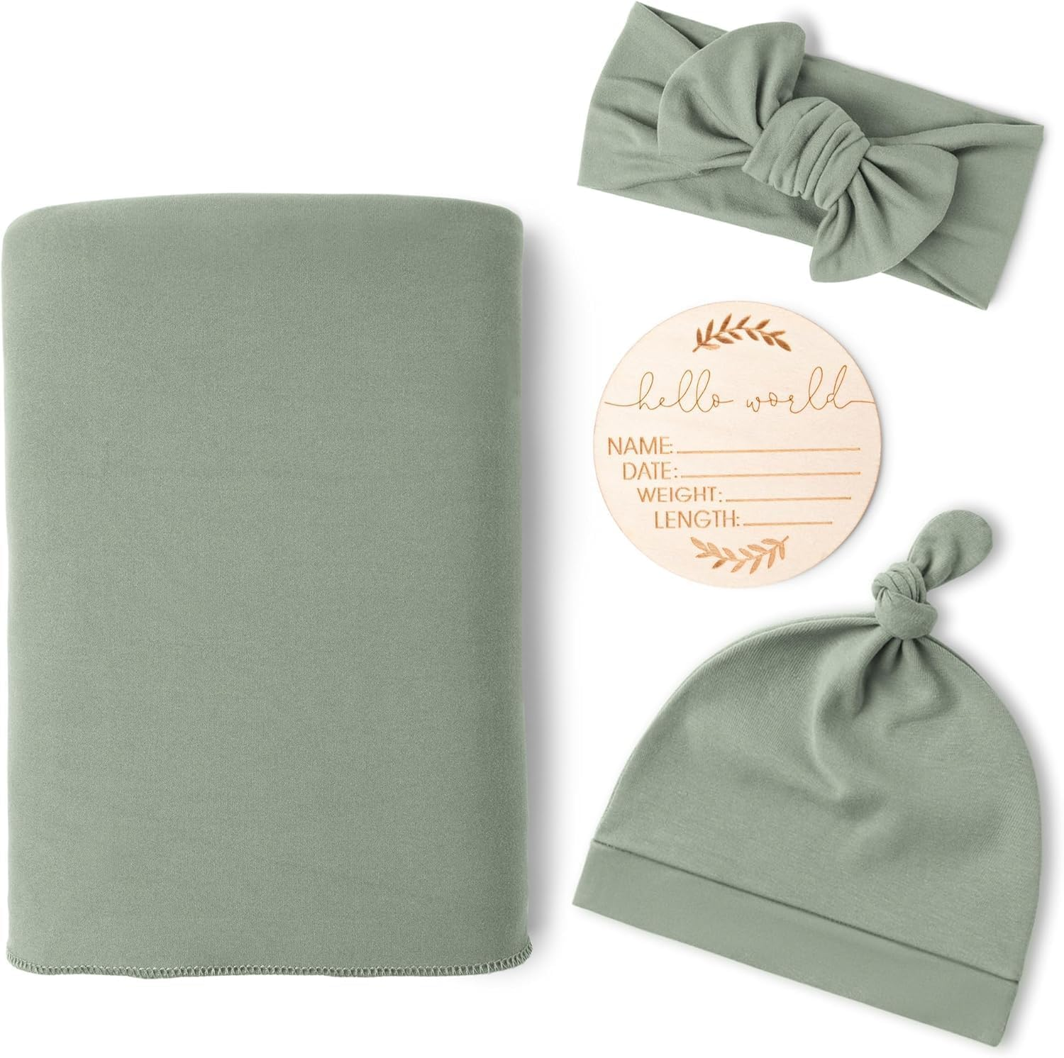 ZONEY Baby Girl Newborn Receiving Blanket with Matching Headband and Beanie Set Baby Swaddle Nursery Swaddle Wrap (Green)
