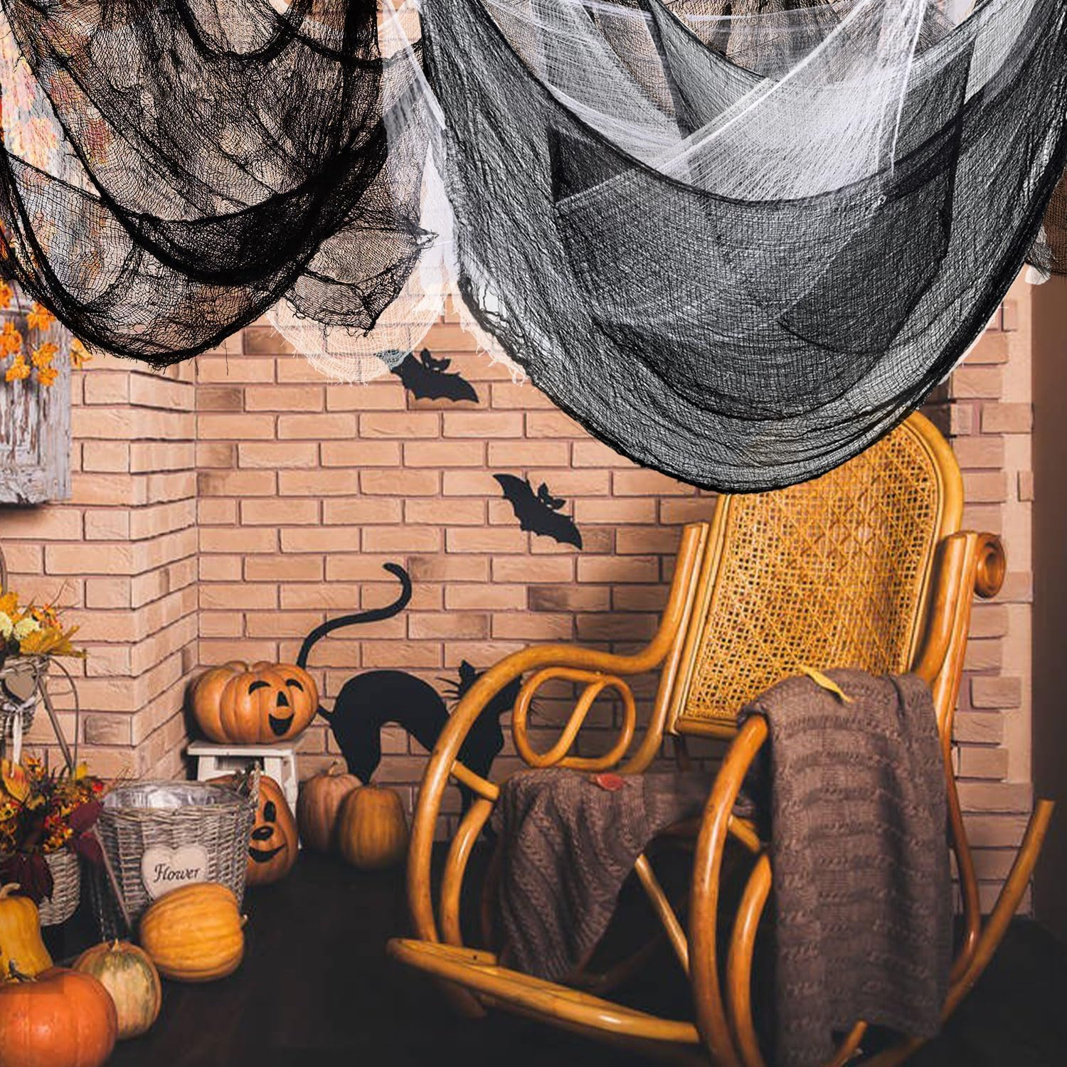6PCS Halloween Creepy Cloth Decoration, Black Scary Halloween Gauze Cloth(72 X 30 In), Spooky Scary Gauze Decor Halloween Decorations for Party Indoor Outdoor (5Black + 1White) image number 2