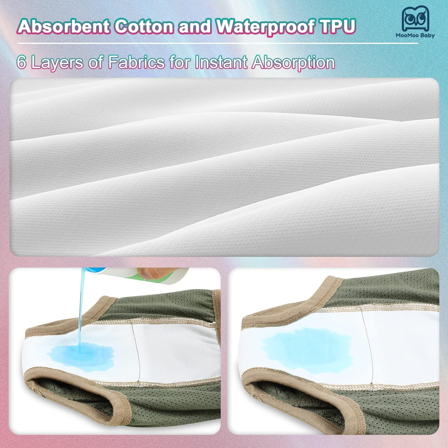 Moomoo Baby Breathable Potty Training Underwear 6 Packs Absorbent Toddler Training Pants for Boys and Girls Cotton 2T-7T image number 1