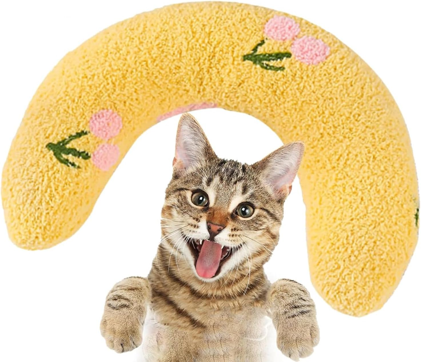 Cat Pillows for Indoor Cat and Small Dog Soft Fluffy Pet Calming Dog Pillows Half Donut Dog Cutated Calming Little for Cats and Dogs Pet Moon (Yellow) image number 5