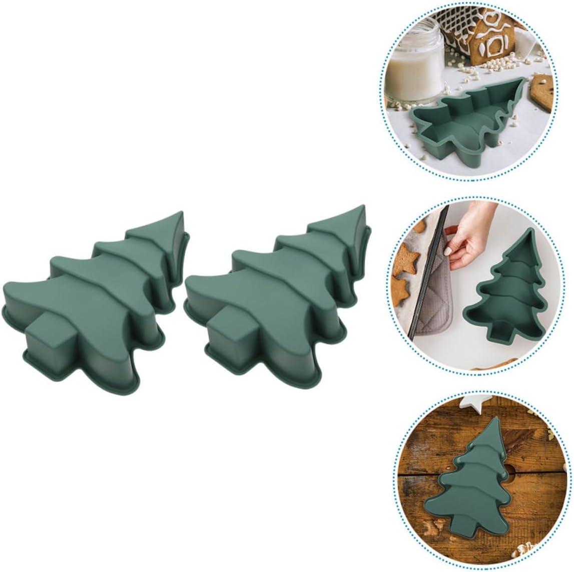 2Pcs Christmas Tree Baking Pan DIY Silicone Cake Mold Cake Baking Mold Non-Stick for Party image number 5