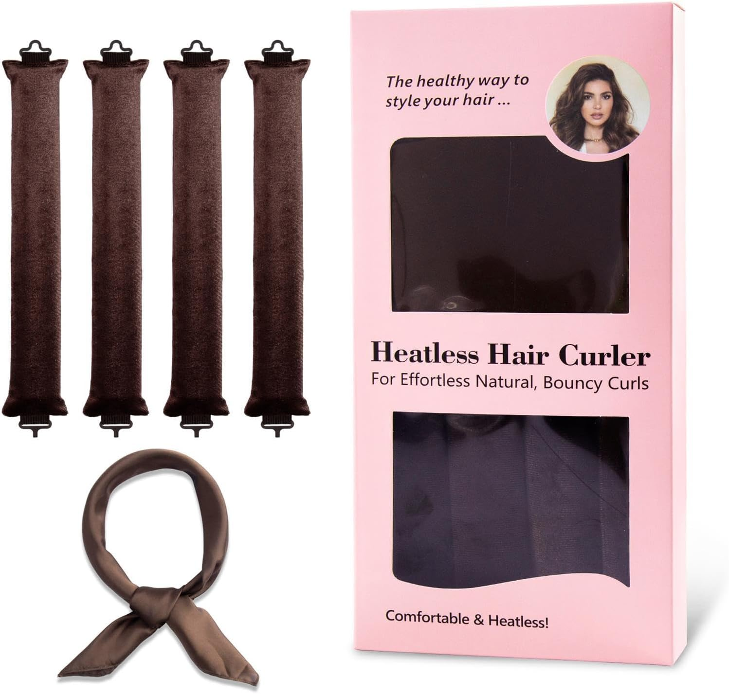 Heatless Hair Curler Rod Headband for Curls, 4 Pack Brown Coffee Color Curling Rods with One Silk Head Scarf image number 3