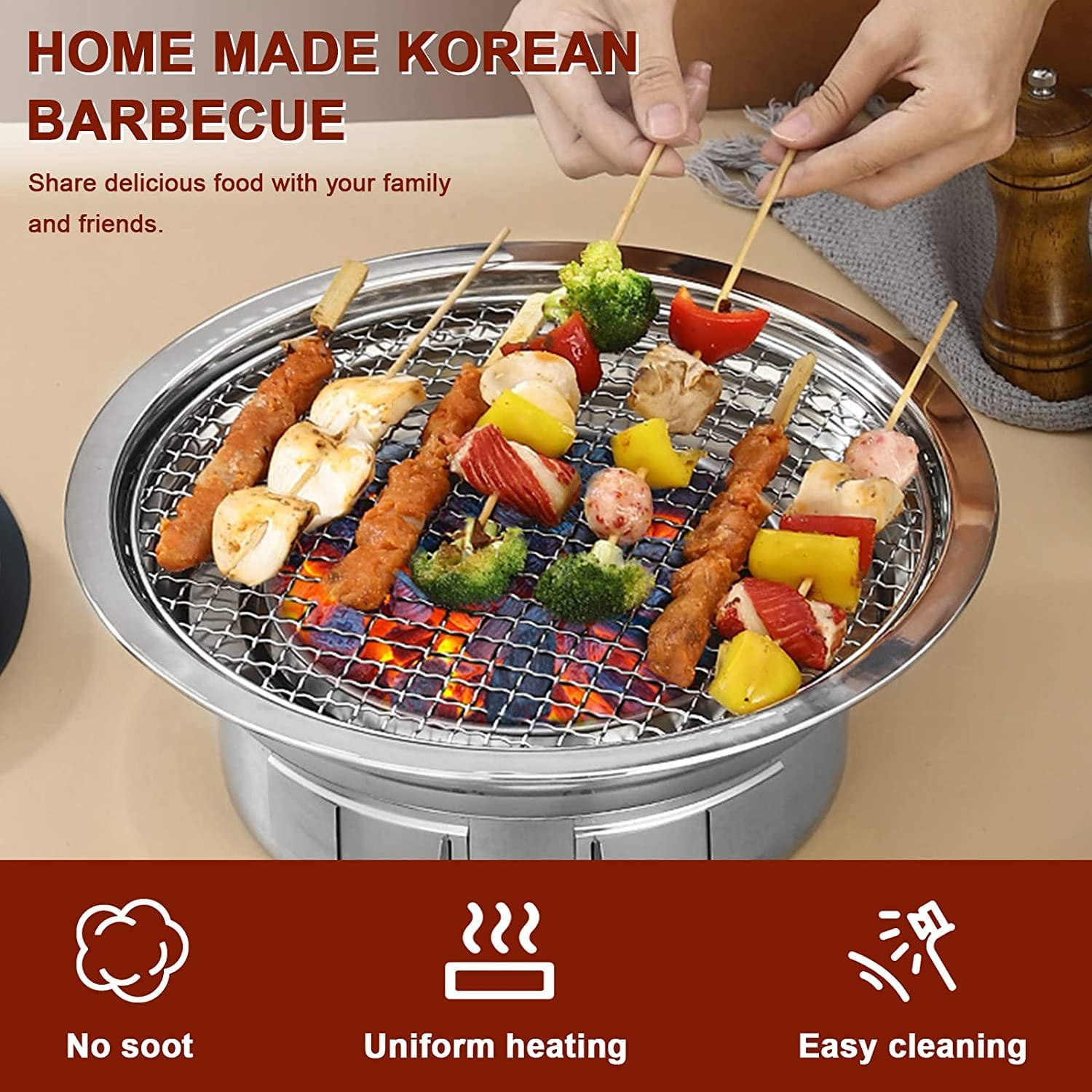 Multifunctional Charcoal Barbecue Grill, Portable Household Korean Grill, Smoker Grill Non-Stick round Carbon Barbecue Grill Camping Grill Stove for Outdoor, Indoor and Picnic image number 1