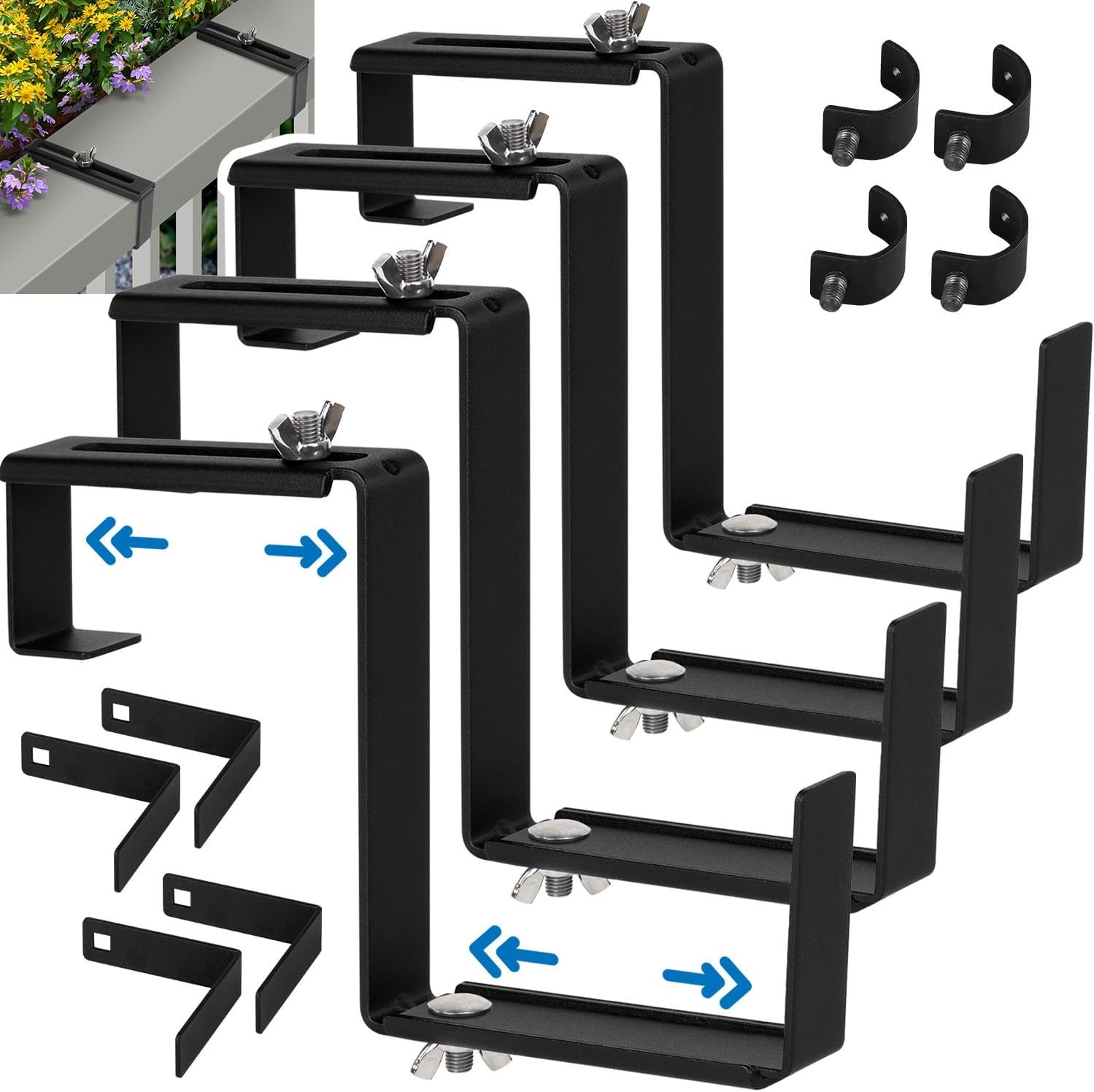 Adjustable Planter Box Bracket (Set of 4), Brackets for Window Boxes Planters, Planter Shelving with Adjustable Size the Width of the Bottom of the Planter Box- Great for Garden Fence, Balcony.
