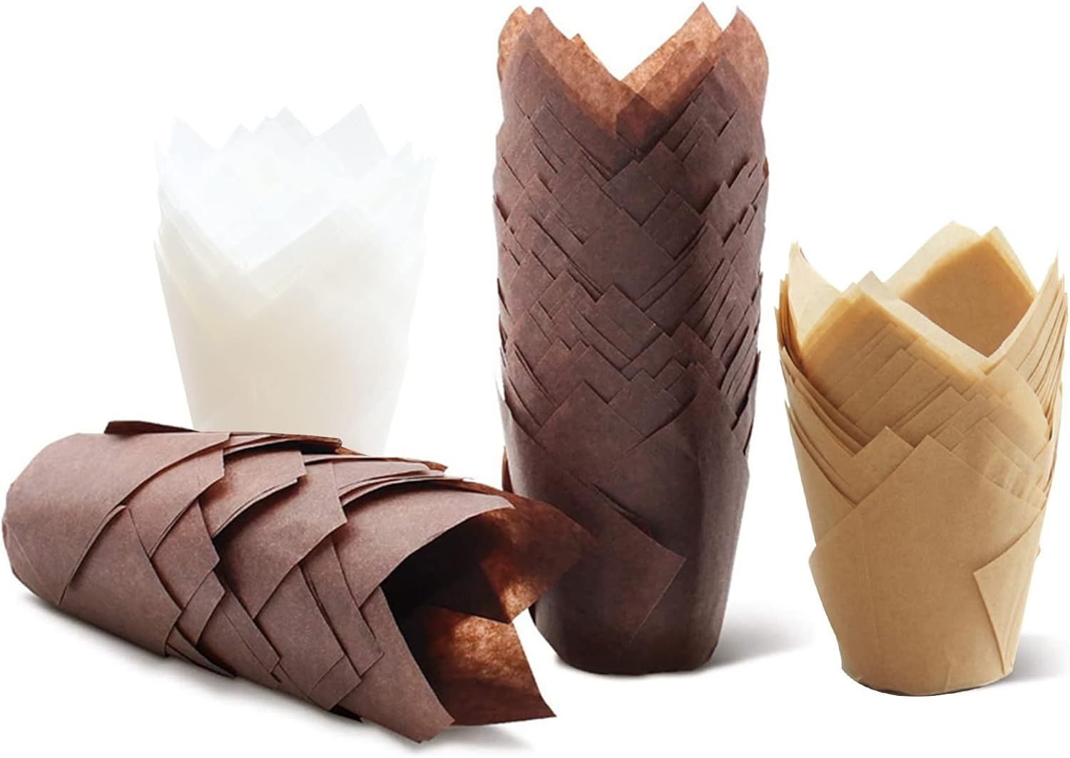 300Pcs Tulip Cupcake Liners, XIACIBDUS Muffin Baking Cupcake Cups, Rustic Cupcake Wrapper, 3 Colors Grease Proof Baking Cup Holders for Party Wedding Birthday Christmas