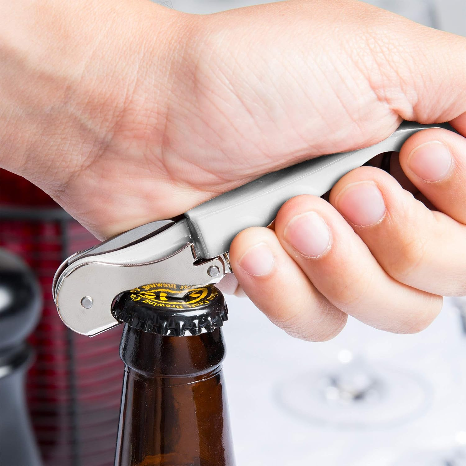 Pulltap'S Double-Hinged Waiters Corkscrew, Wine Opener and Foil Cutter, Beer Bottle Opener, White image number 1