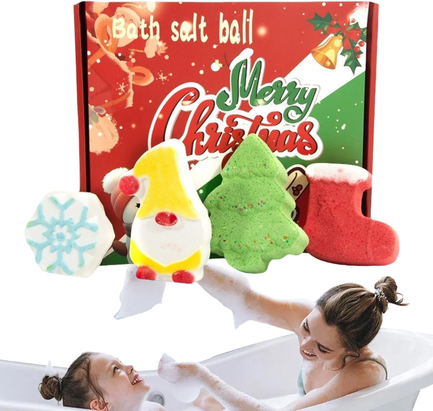 Christmas Bath Bombs - 4 X Christmas Children Bathbombs,Organic Bubble Bath Shower Salts, 4 Fragrance and Shapes Home Spa Fizzies Bubble Bath for Kids Boys Girls Children image number 4
