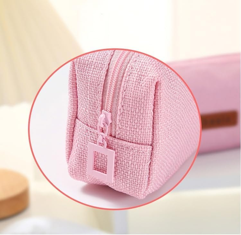 Cotton Linen Small Student Stationery Bag Coin Cosmetic Bag, 1PC Pink image number 2