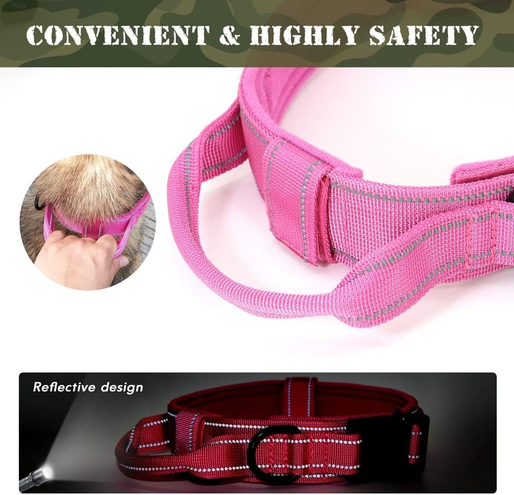 Personalised Tactical Dog Collar with Heavy Duty Metal Buckle Soft Flannel Padded Reflective Military Collars with Control Handle Adjustable Nylon K9 Collar for Medium Large Dogs (BLACK,L) image number 1