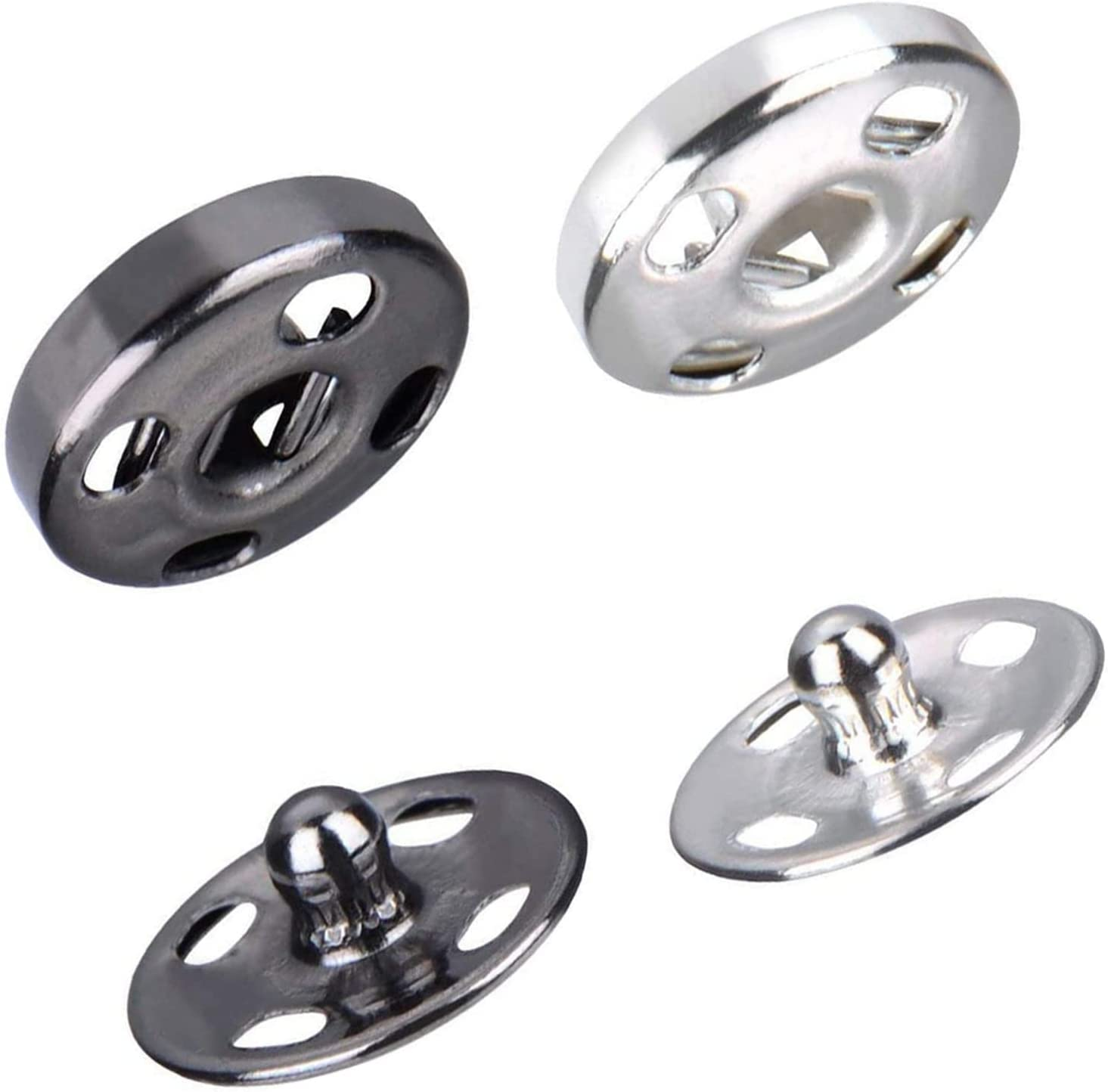 120 Sets Sew-On Snap Buttons, 8 Mm & 10 Mm Metal Snaps Fasteners Spring Press Studs Buttons for Sewing Clothing, Black & Silver image number 2