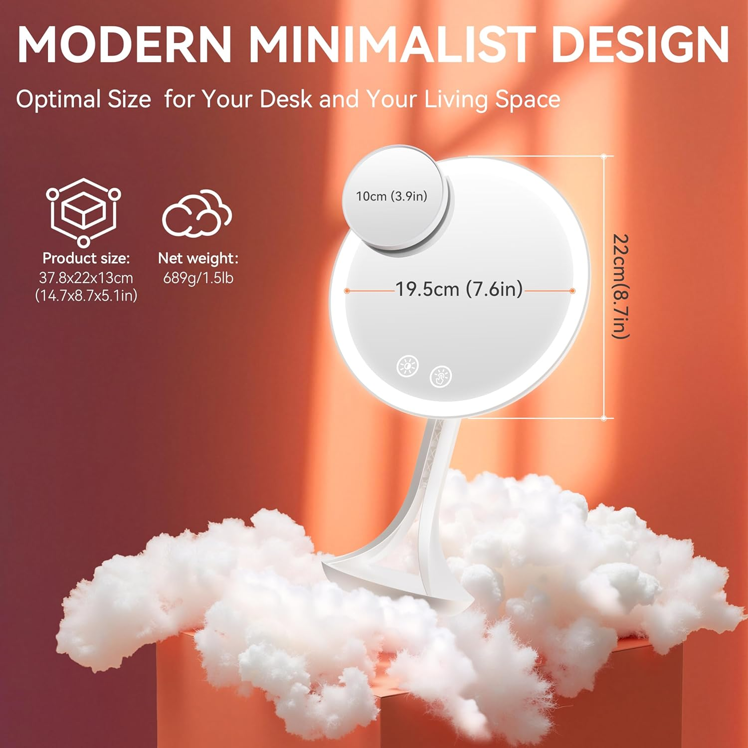 Auxmir Cosmetic Mirror with Lighting, 3 Light Colours, USB Rechargeable 46 LED Make-Up Mirror, Standing Mirror, Continuous for Dimmable Brightness, Premium 1 X HD Mirror with Small 10 X for Home, Hotel