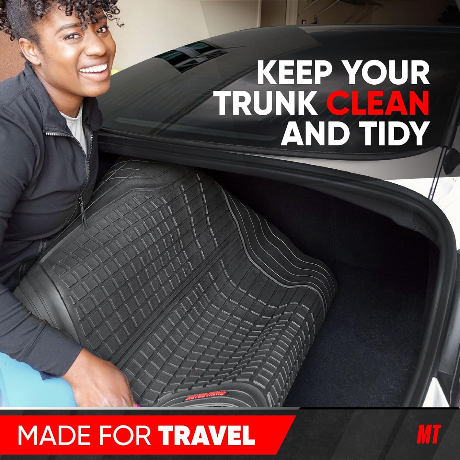 Motor Trend Premium Flextough All-Protection Cargo Mat Liner &ndash; W/Traction Grips & Fresh Design, Heavy Duty Trimmable Trunk Liner for Car Truck SUV, Black (OF-985-BK) - Gray image number 5