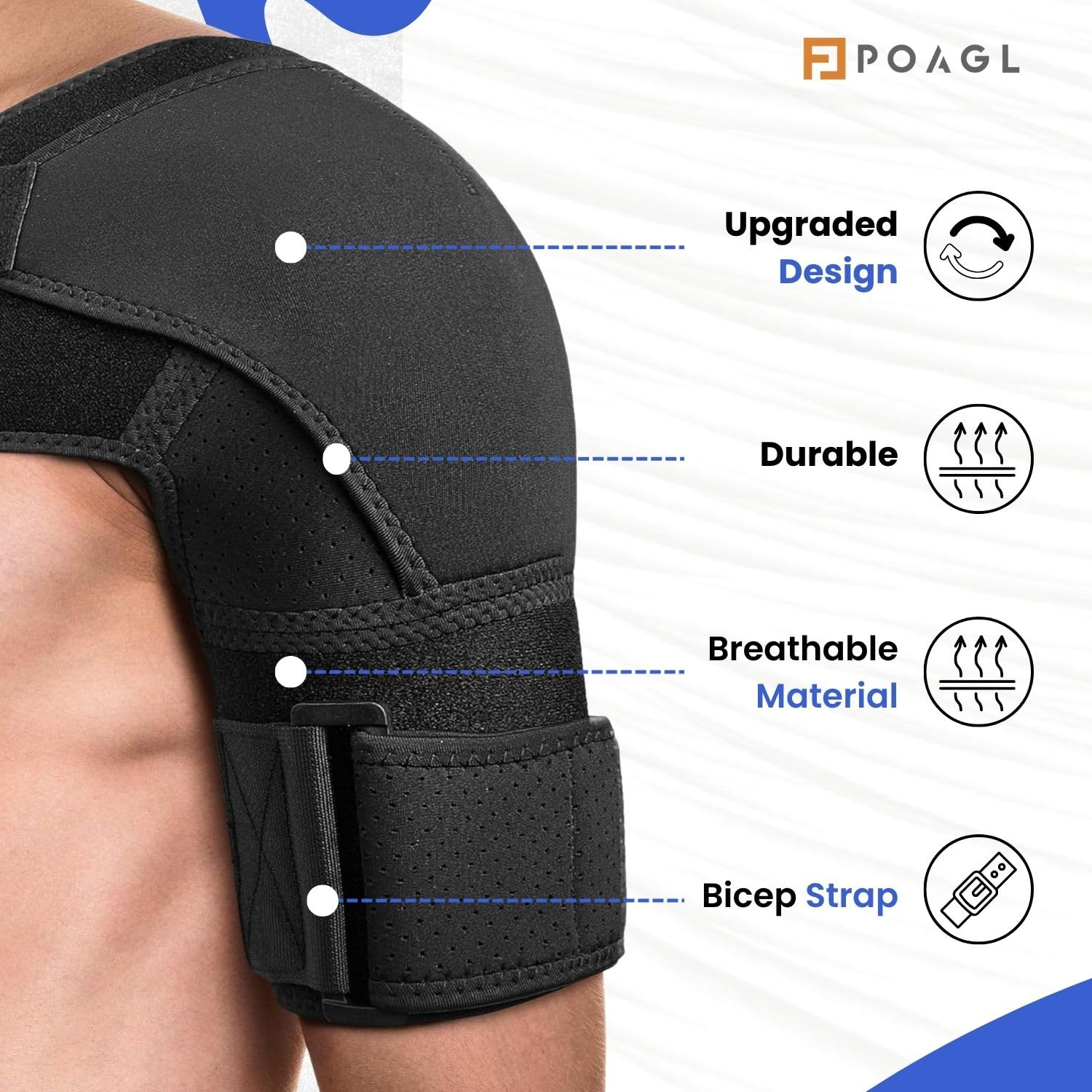 POAGL Shoulder Brace for Men Both Left and Right Arm | Pain Relief Torn Rotator Cuff Compression Support Sleeve Dislocation Stability Immobilizer Stabilizer Bursitis Injury (Black, X-Large)