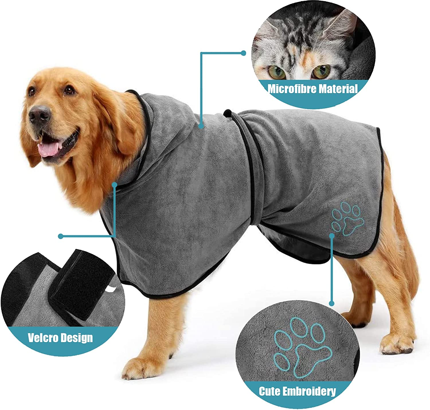 Dog Drying Coat - Dog Bathrobe Towel - Microfibre Material Fast Drying Super Absorbent Dog Cat Pet Bath Robe for Small Medium Large XL Dogs image number 4