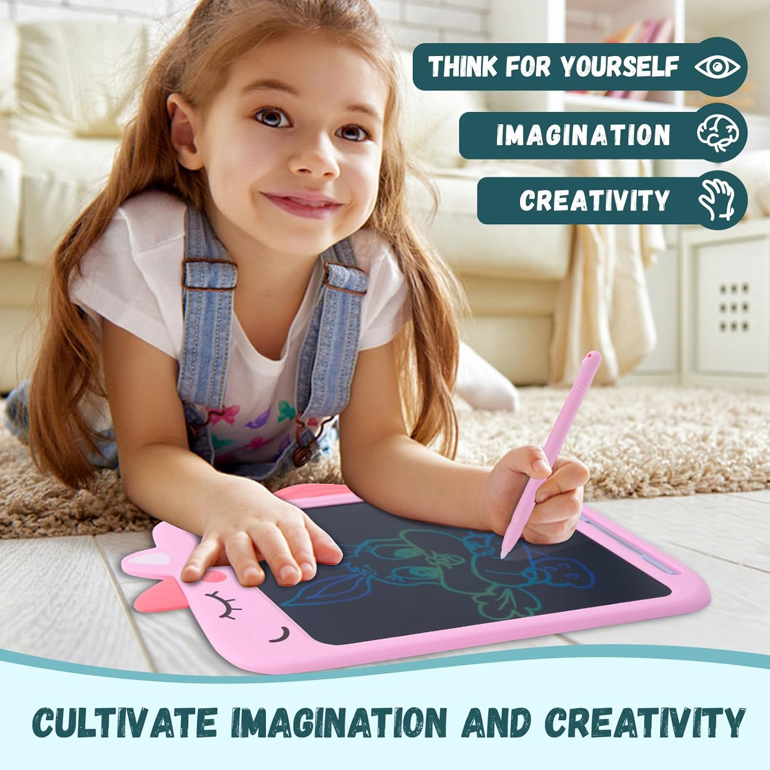 Pink Unicorn LCD Writing Tablet for Kids, Magical Doodle Drawing Pad for Girls and Boys, Erasable Writing Board for Preschool Toddlers & Kids Aged 3-12, Perfect Christmas & Birthday Creative Fun image number 4