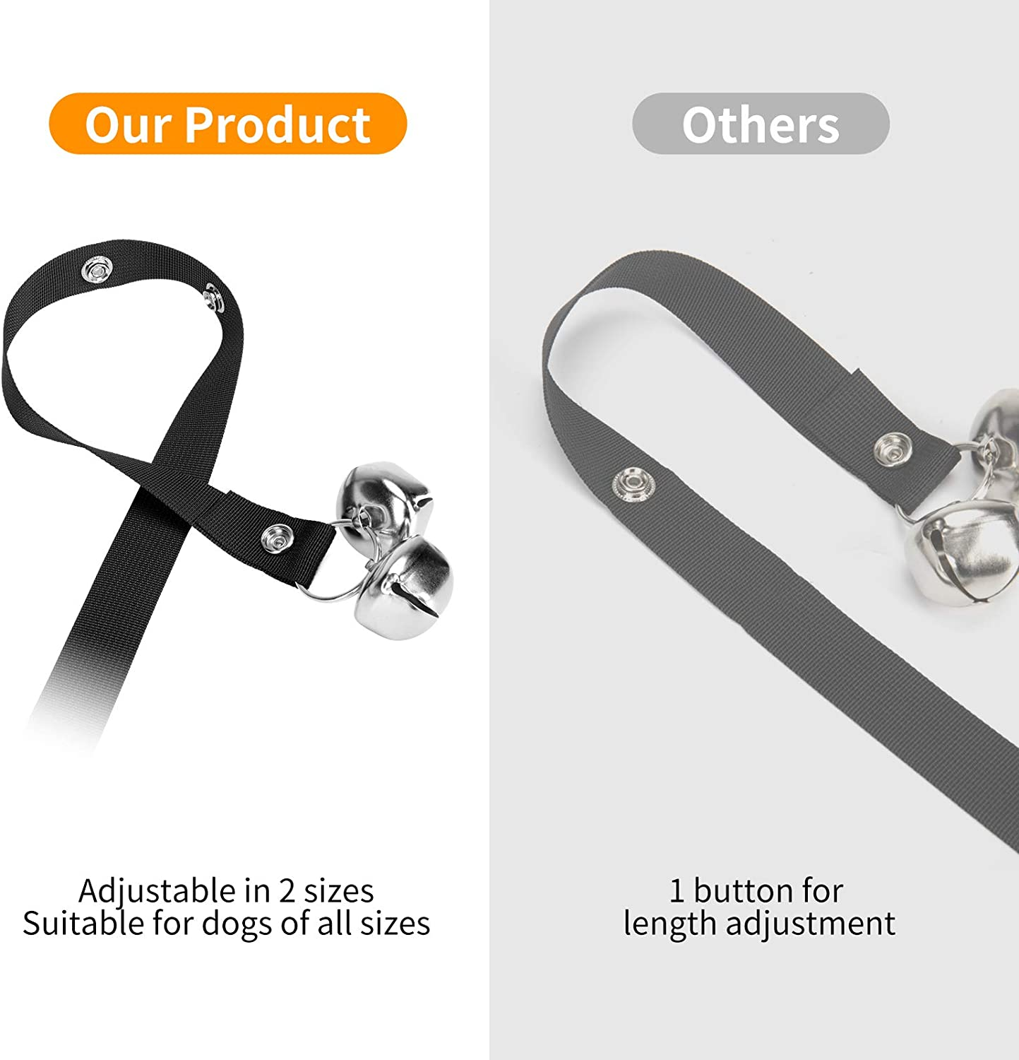 Dog Doorbell for Training, Adjustable Puppy Doorbells Premium Doggy Train Tools Pet Supplies with 7 Loud Doorbells & 3 Snaps for Small, Medium, Large Dogs Go Outside, Black image number 2