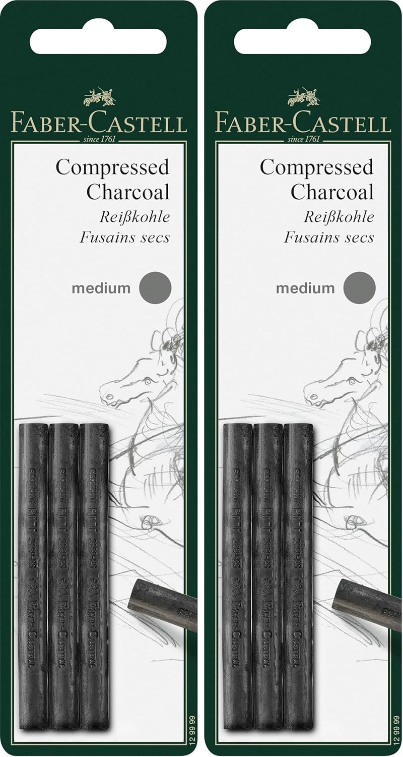 Faber-Castell Smooth Pitt Compressed Charcoal Stick, Extra Soft &ndash; Blister Pack of 3, (18-129996) image number 4