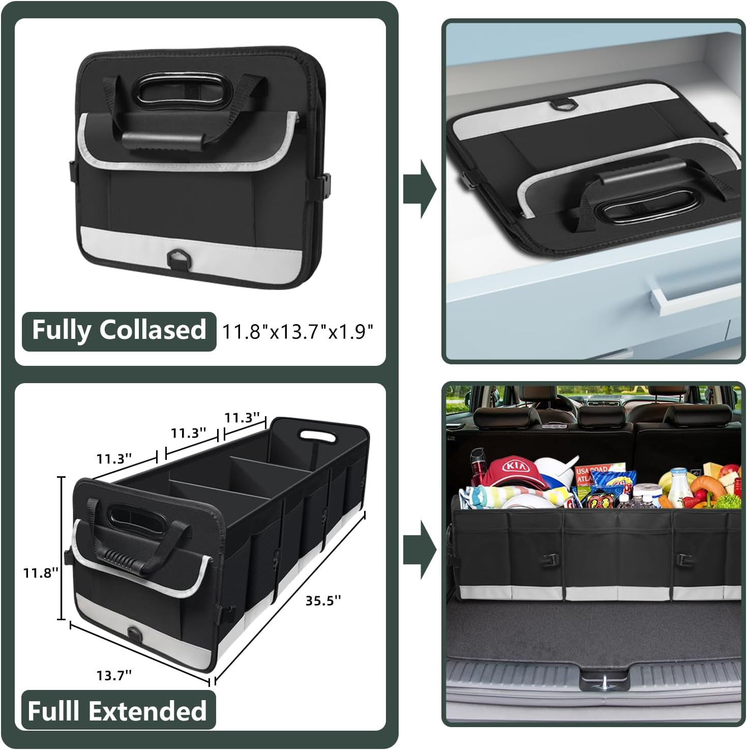 Trunk Organizer for Car, Car Storage Organizer with Non-Slip Bottom Strips, 95L Large Capacity Cargo Organizer for Suv, Truck, Sedan, Waterproof Portable Car Organizers for Women Men
