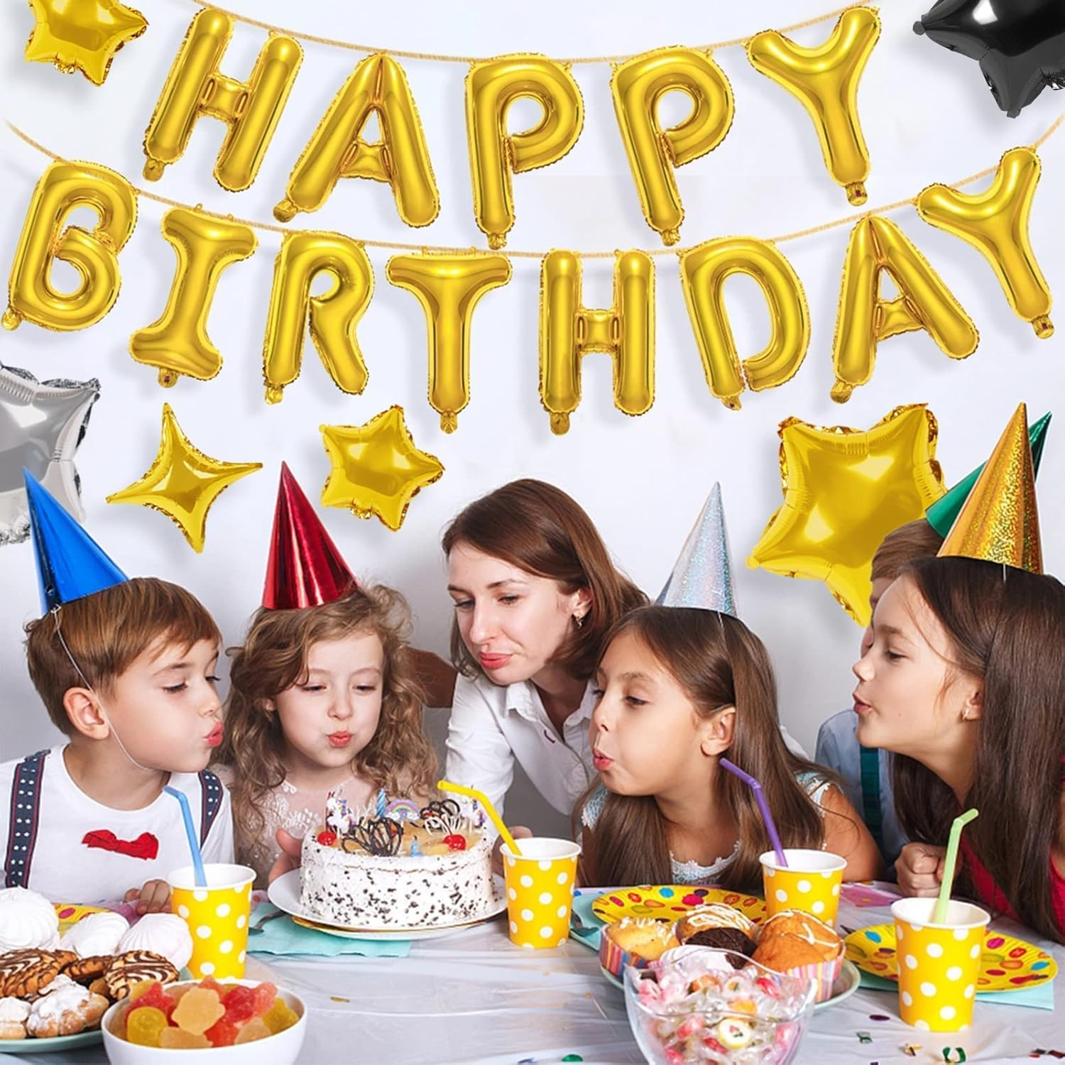 Happy Birthday Balloons Banner, 16 Inch 3D Mylar Foil Letter Birthday Balloons with 12Pcs Star Balloons Birthday Party Decorations for Kids Boys Men Adults Birthday Party Supplies image number 5