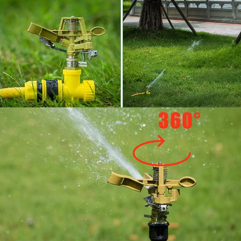 Impact Sprinkler Head, Impulse Sprinklers Water Irrigation Sprayer 360 &deg; Zinc Alloy Ground Insert Adjustable 20-40 FT Spray Distance Large Area Coverage Pattern for Patio Garden Yard Lawn(1/2") image number 2