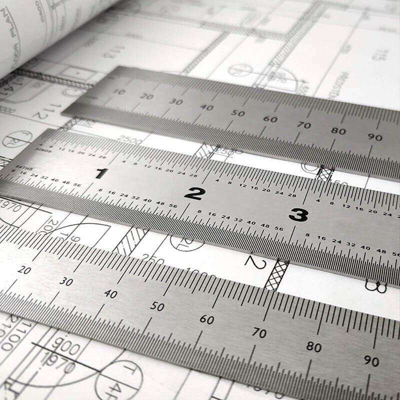 1/2 X 10Cm 15Cm 20Cm Double Sided Stainless Steel Metal Ruler Rule Precision, Durable, Professional Measuring Tool with 1Mm Graduation image number 1