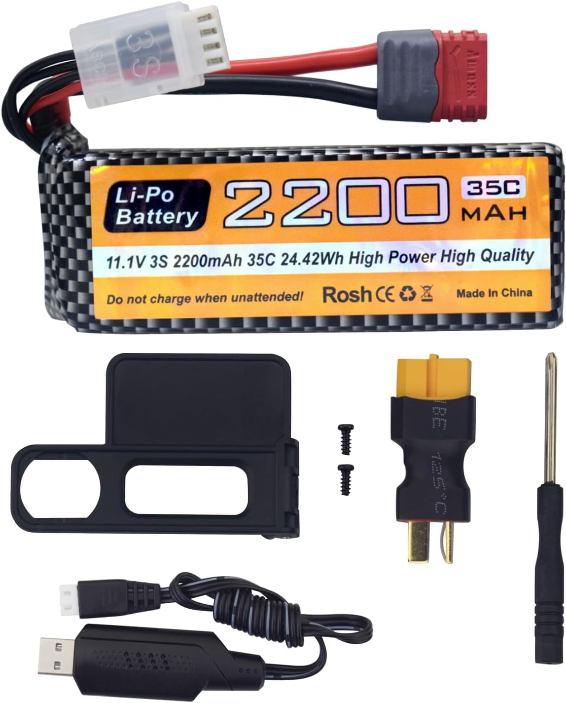 Fytoo 11.1V 2200Mah 35C 3S Lipo Battery with T Plug and USB Charging Cable Suitable for MJX H16P H16E H16GT H16BM H16PL 14301 RC Car High-Speed Drift Model Toy Car Upgrade Battery image number 4