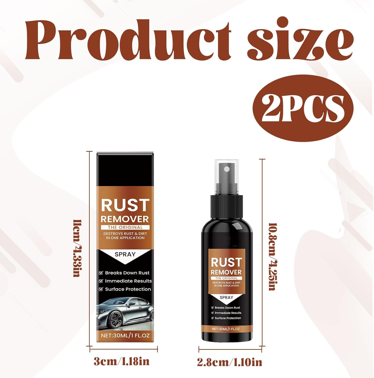 Rust Remover Spray, 2Pcs Rust Converter, Car Scratch Remover, Metal Restoration Spray, Automotive Rust Treatments, Ideal for Chains, Cars, Metal, Boats, Tools, Rvs and Metalworking (30Ml)