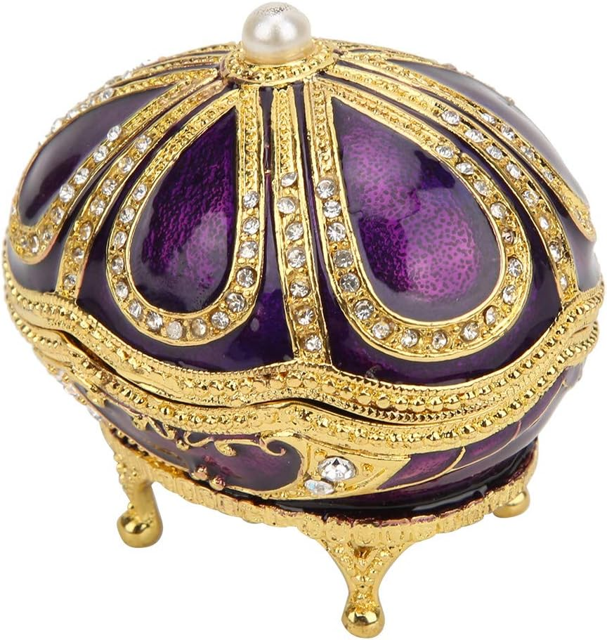 Trinket Box, Hand-Set Rhinestones Hand Painted Enamel No Fading Jewelry Storage Box Southeast Asian Style Exquisite Workmanship Purple Enamel Ornament for Home, Office Decoration, Ring Storage