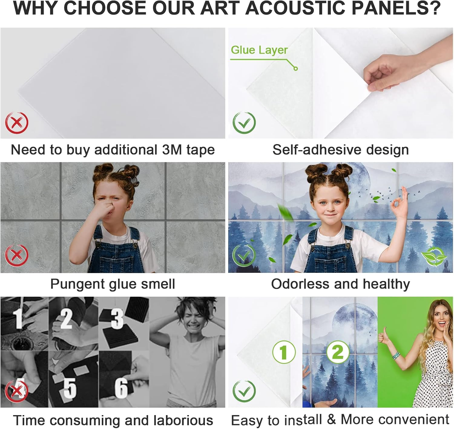 Tutmyrea Art Acoustic Panels, 48" X 32" Self-Adhesive Sound Proofing Padding 8 Pack Acoustical Soundproof Wall Panels, Decorative Sound Absorbing Panels for Home Office (Moon Misty Forest) image number 3